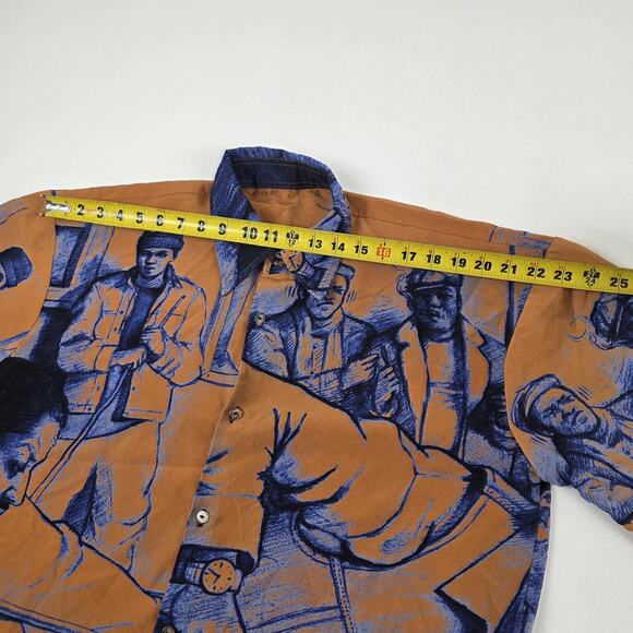Karl Kani Hip Hop Shirt Mens Extra Large Orange Blue Graphic Button Up Allover - Picture 4 of 8
